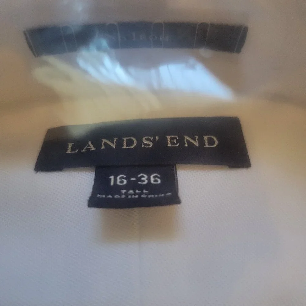 Lands' End Mens Button Down Shirt 16-36 Tall Solid White No Iron Pinpoint Oxford - Picture 4 of 4